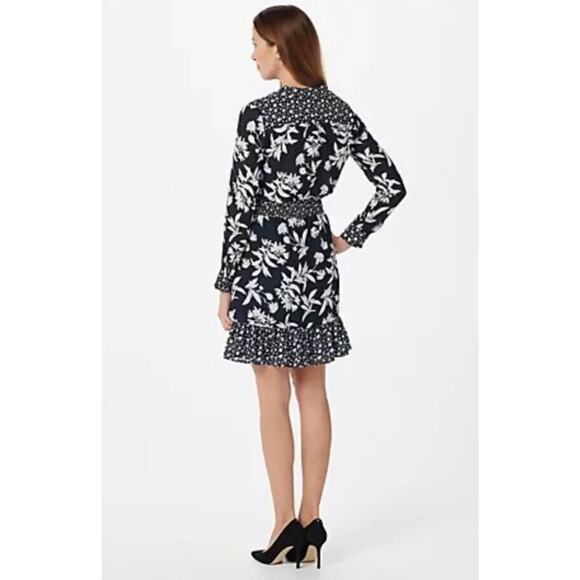 Sam Edelman Graphic Botanic Tie Neck Printed Dress Black/ White Size Medium - Picture 2 of 8